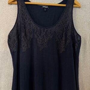 Express Navy & Metallic Lace Detail Women's Top